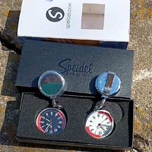 Speidel Dual Nurse Fob Watches – Black and White Dials with Red Accents